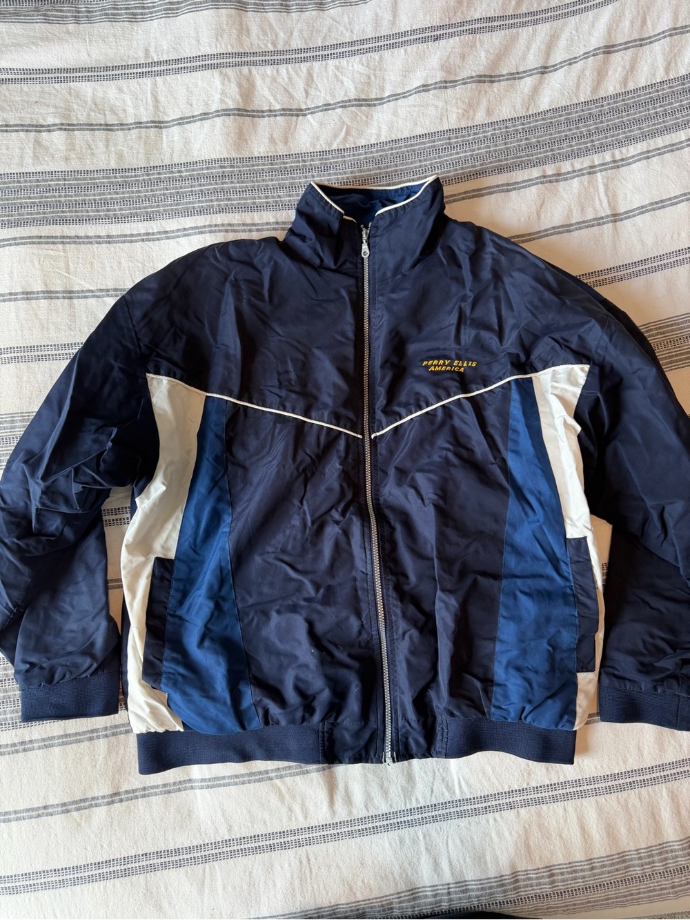 Perry Ellis Navy and White Colorblock Windbreaker